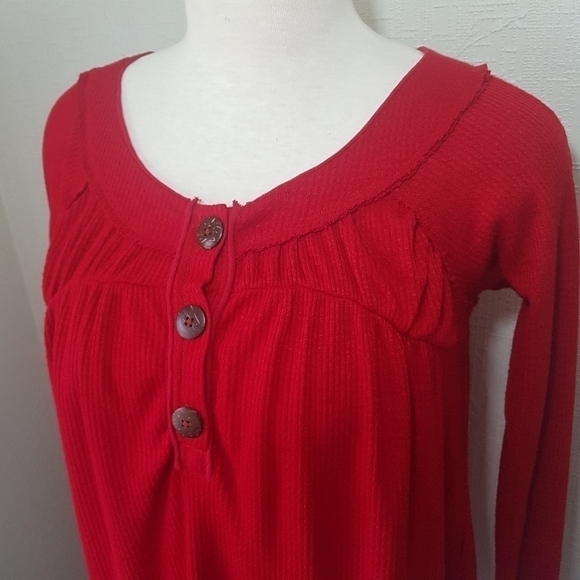 We The Free Free People Must Have Henley Thermal Red Long Sleeved Top - Picture 3 of 16